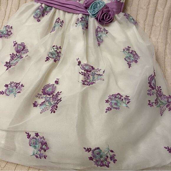 Girls Special Occasion Dress sz 6x White Dress with Purple Floral Details - Picture 3 of 9